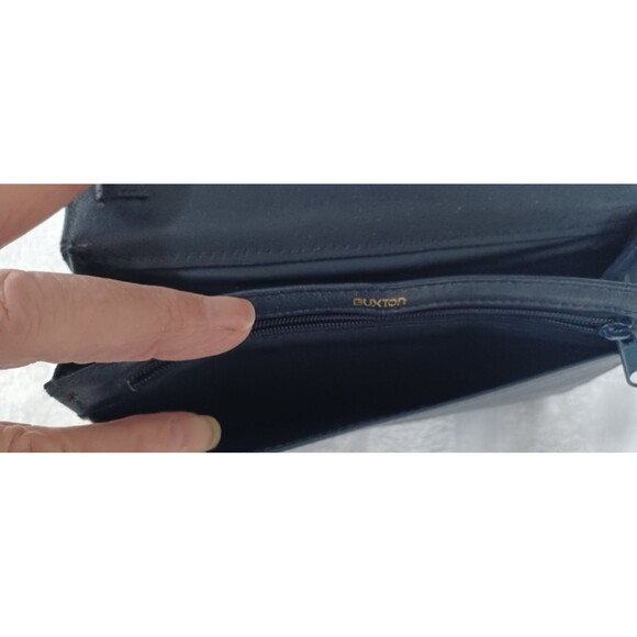 BUXTON SOFT LEATHER GOLD CHAIN STRAP BLUE CROSSBODY PURSE WALLET CLUTCH BAG - Picture 11 of 13